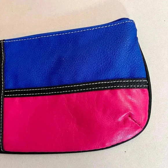 Vintage faux leather Multicolor Clutch with silver handle blue pink - Picture 5 of 15